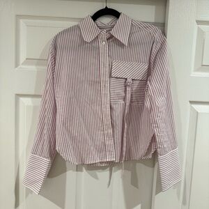 Parker Dark Pink and White Stripped Cropped Button Down Shirt